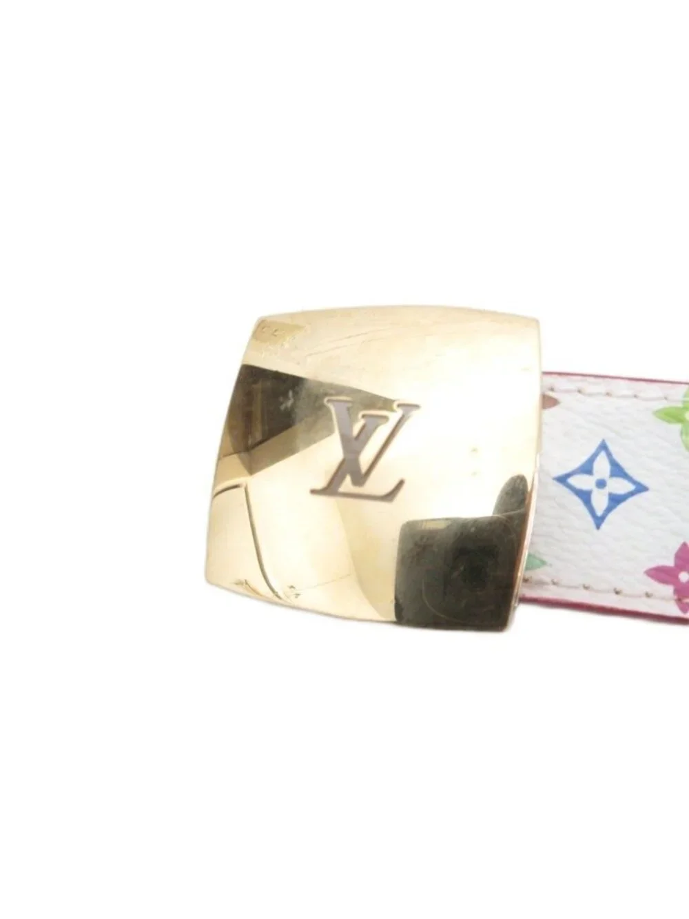Louis Vuitton Monogram Ceinture Carre Belt Logo Buckle LV 34 85 White Multicolor